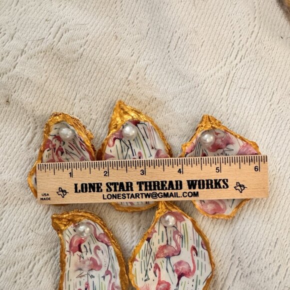 Handade Decoupage Oyster Shell Trinket Dish Pink Flamingos - Picture 10 of 10